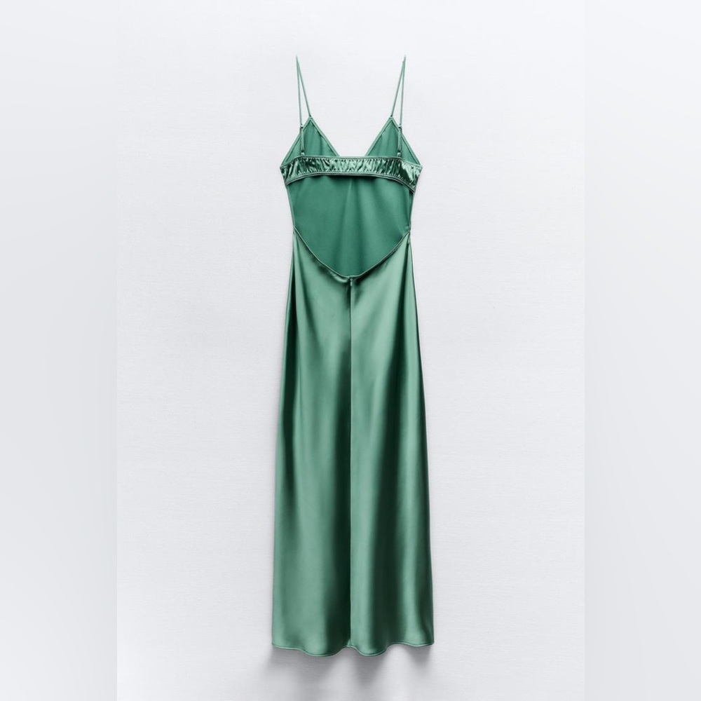 Zara Emerald Green Maxi Dress Satin Slip Wedding Evening Party - Picture 11 of 13